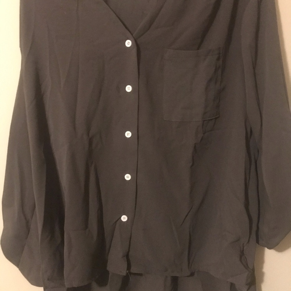 Olive green button down top